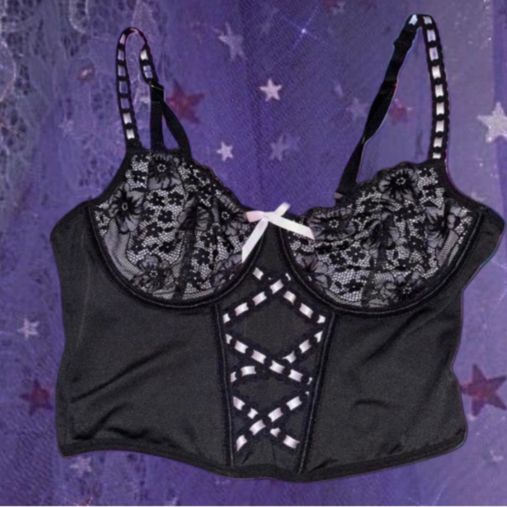 Black and Pink Corset Lace Top✨
